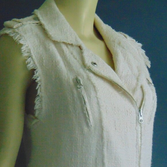 Rebecca Taylor Off White Textured Frayed Tweed Biker Moto Vest Sm - Picture 9 of 16